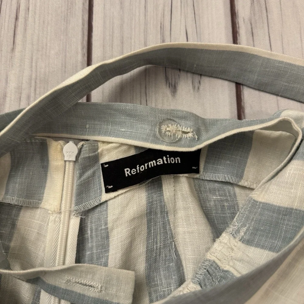 Reformation Striped Blue and Cream Linen-Blend Jumpsuit